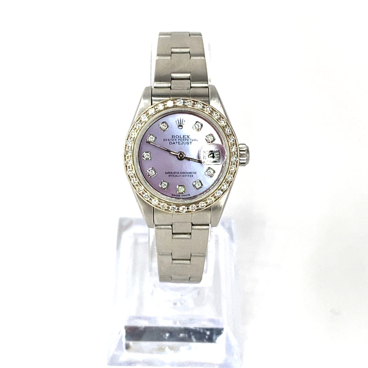 Rolex Date Just Watch Lilac Dial In Stainless Steel - 26mm