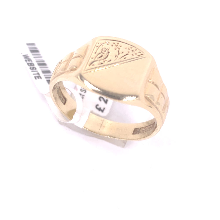 Mens 9ct Yellow Gold Signet Ring - 5.1g