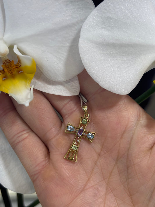 Women’s 9ct Yellow Gold Diamond Gemstone Cross - 1.9g