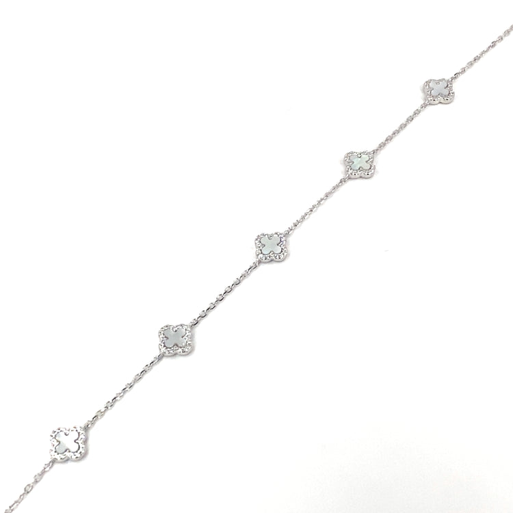 Women’s 925 Sterling Silver Mother Of Pearl ‘Bloom’ Anklet - Cz Set