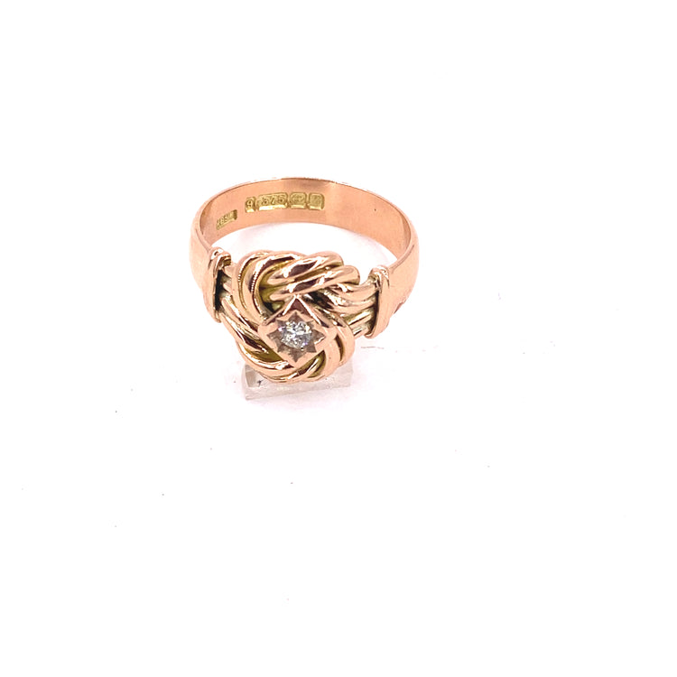 Men’s 9ct Rose Gold Old Cut Diamond Knot Ring- 0.25ct