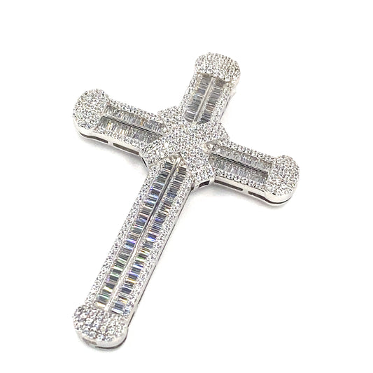 Women’s 925 Silver Cross Pendant -  CZ Set Large