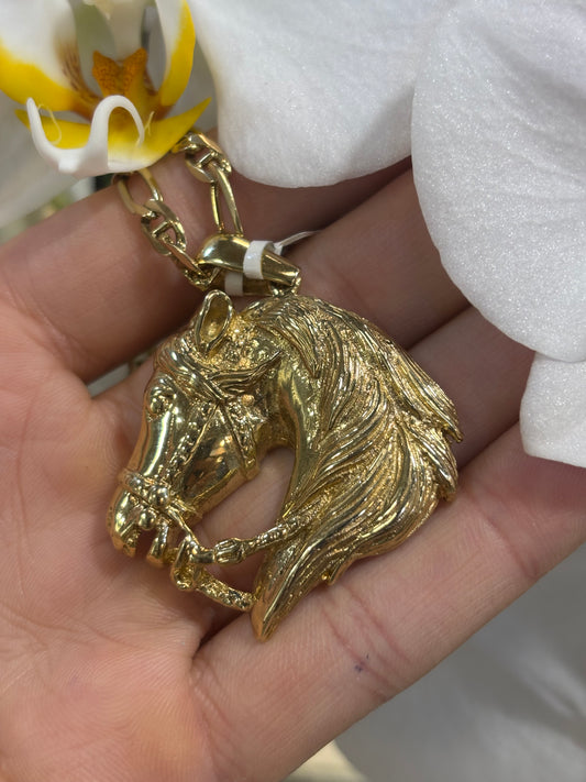 Mens 9ct Yellow Gold XL Horse Head Pendant 14.9g
