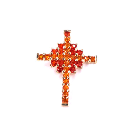 Womens 9ct Yellow Gold Orange Citrine Set Cross - 2.5g