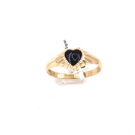 Women’s 9ct Yellow Gold Onyx Signet Heart Ring - 1.7g