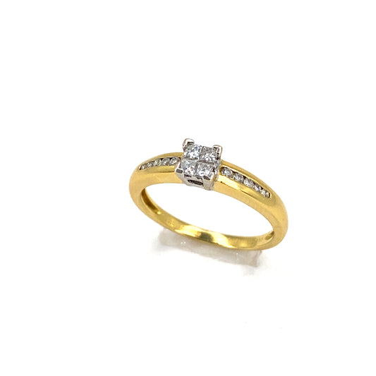 Women’s 18ct Yellow Gold 0.25ct Natural Diamond Set Square Cluster Ring