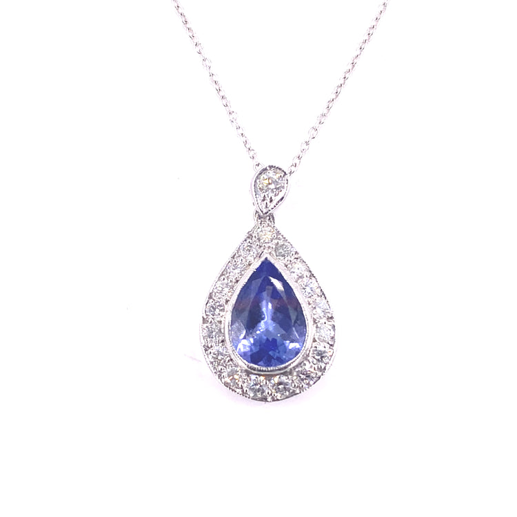 Women’s 18ct White Gold Diamond Tanzanite Pendant & Necklace - 3.8g