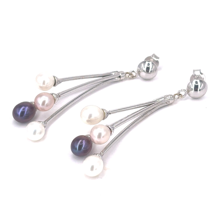 Women’s 18ct White Gold Purple White Pearl Earrings - 8.4g