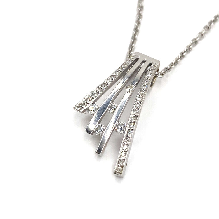 Women's 18ct White Gold Diamond Fan Pendant and Necklace