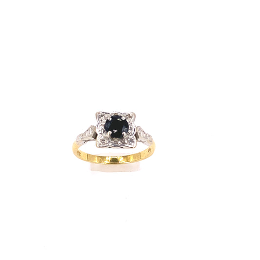 Women’s 18ct Yellow Gold Platinum Vintage Sapphire Diamond Ring