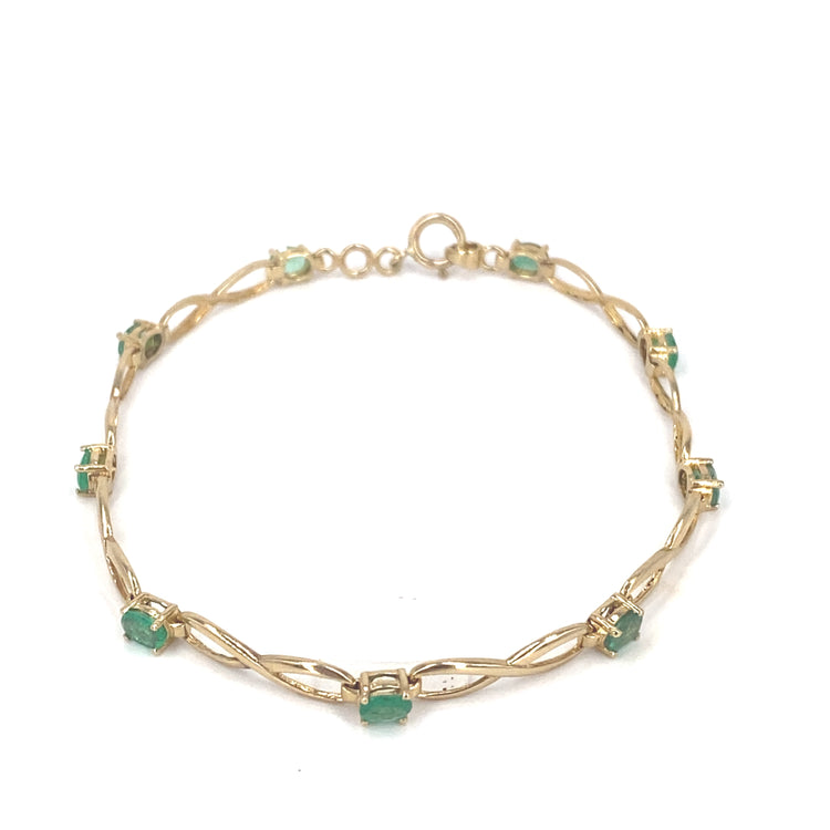 Women’s 9ct Yellow Gold Zambian Emerald Bracelet - 3.5g