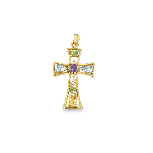 Women’s 9ct Yellow Gold Diamond Gemstone Cross - 1.9g