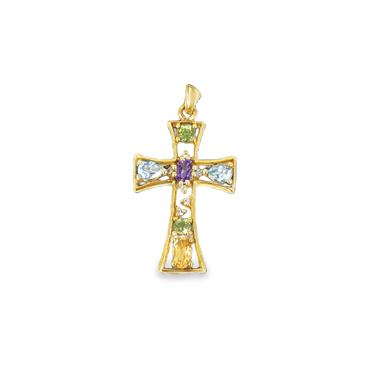 Women’s 9ct Yellow Gold Diamond Gemstone Cross - 1.9g
