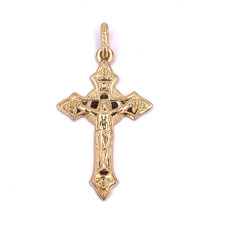 Unisex 9ct Yellow Gold Crucifix Cross Pendant-1.5g