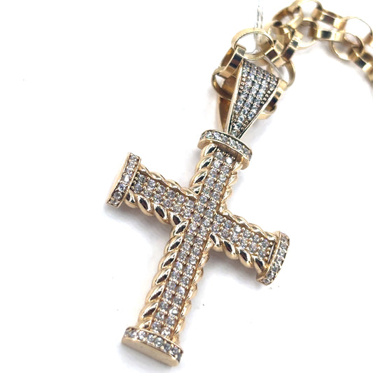 Women’s 9ct Yellow Gold CZ Set Cross - 11g 3”