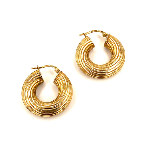 Women’s 9ct Yellow Gold Small Chunky Hollow Hoops -3.4g