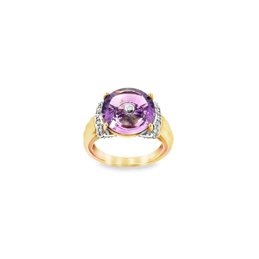 Women’s 9ct Yellow Gold Glenn Lehrer TorusRing Amethyst Diamond Ring - 6g