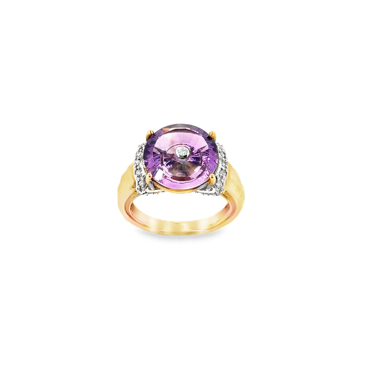 Women’s 9ct Yellow Gold Glenn Lehrer TorusRing Amethyst Diamond Ring - 6g