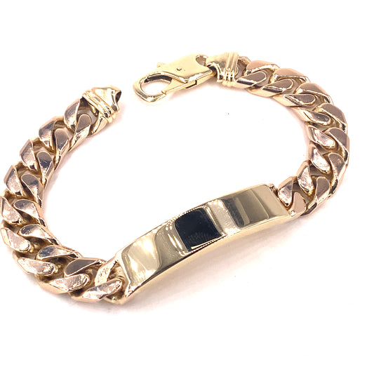 Men’s 9ct Yellow Gold Curl ID Bracelet - 53g 9”