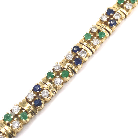 Women’s 14ct Yellow Gold Sapphire Emerald Gemstone Bracelet -14.6g