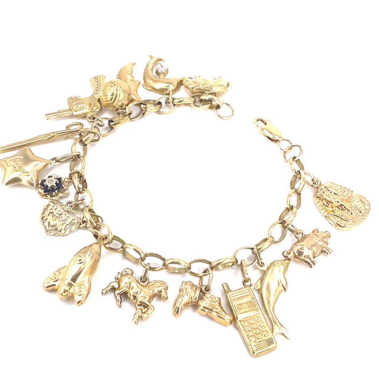 Women’s 9ct Yellow Gold Vintage Charm Bracelet- 23g