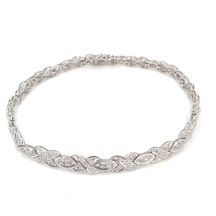 Women’s 9ct White Gold Fancy Link Diamond Tennis Bracelet - 1.50ct