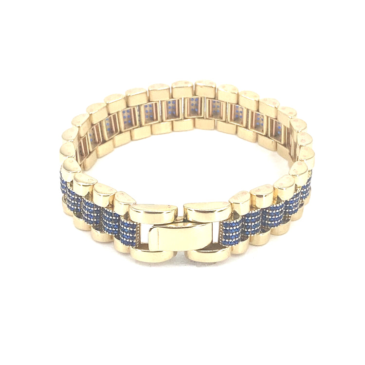 Children's 9ct Yellow Gold Presidential Link Bracelet- Blue Cz Set