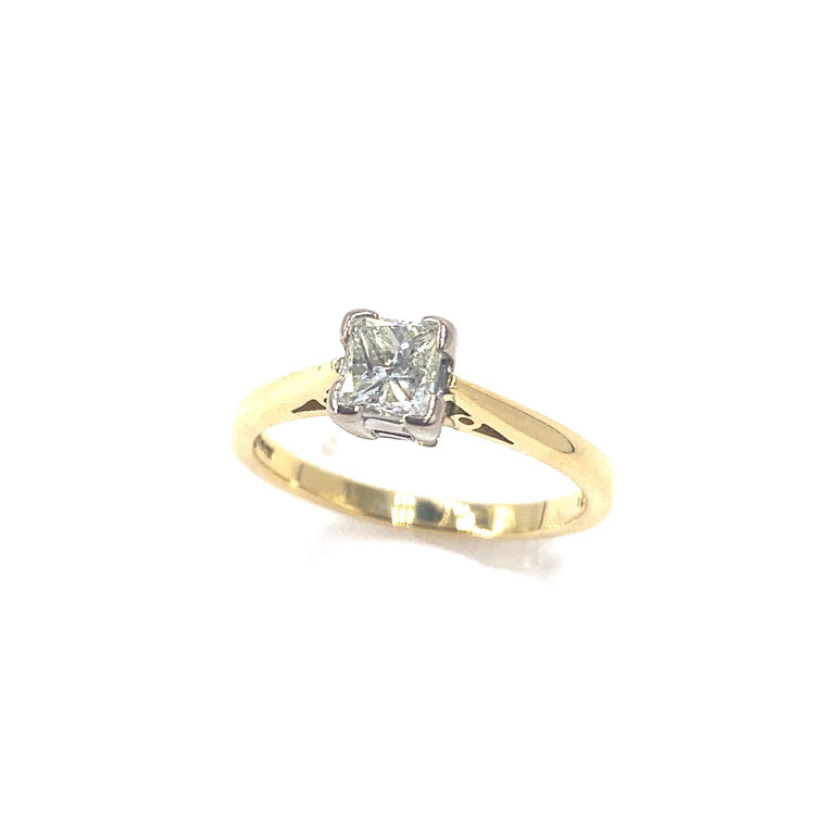 Women’s 18ct Yellow Gold Natural Princess Diamond Solitaire Ring-0.50ct