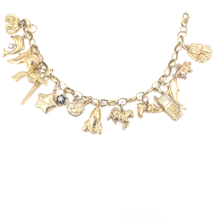 Women’s 9ct Yellow Gold Vintage Charm Bracelet- 23g