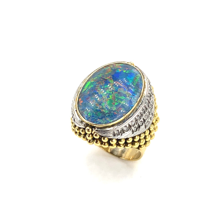 Unisex 18ct Yellow Gold Hand Crafted Australian Opal Ring