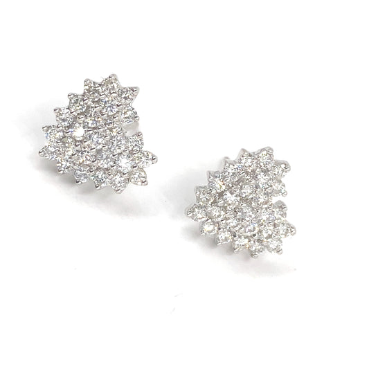 18ct White Gold Diamond Heart Cluster Studs - 0.84ct