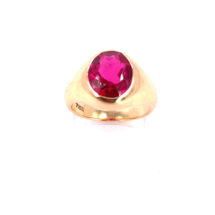 Men’s 9ct Yellow Gold Garnet Signet Ring - 12g