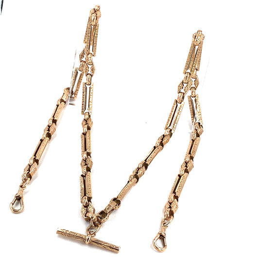 Men’s Rose Gold Double Albert Star & Bar Chain & T-Bar