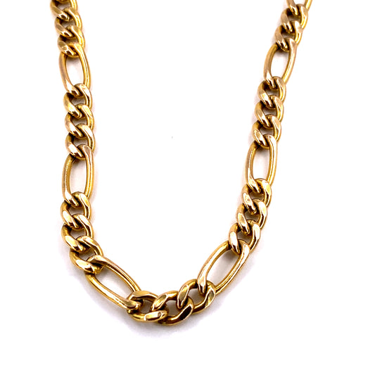 Womens 9ct Yellow Gold Hollow Figaro Chain - 12.4g 22”