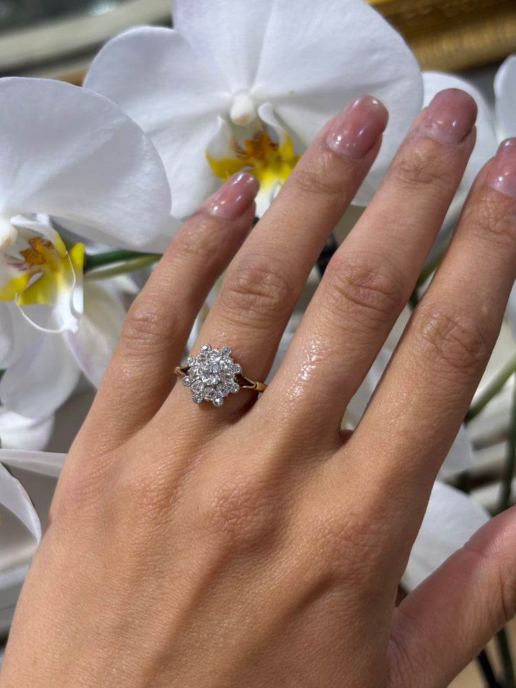 Women’s 18ct Yellow Gold Antique Diamond Cluster Ring - 1.00ct