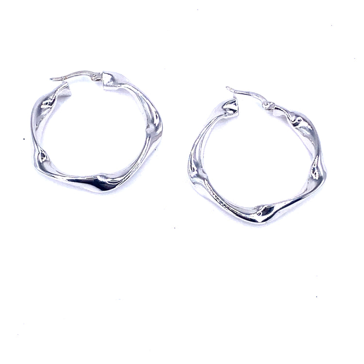 Women’s 14ct White Gold Twist Hoop Earrings - 3G