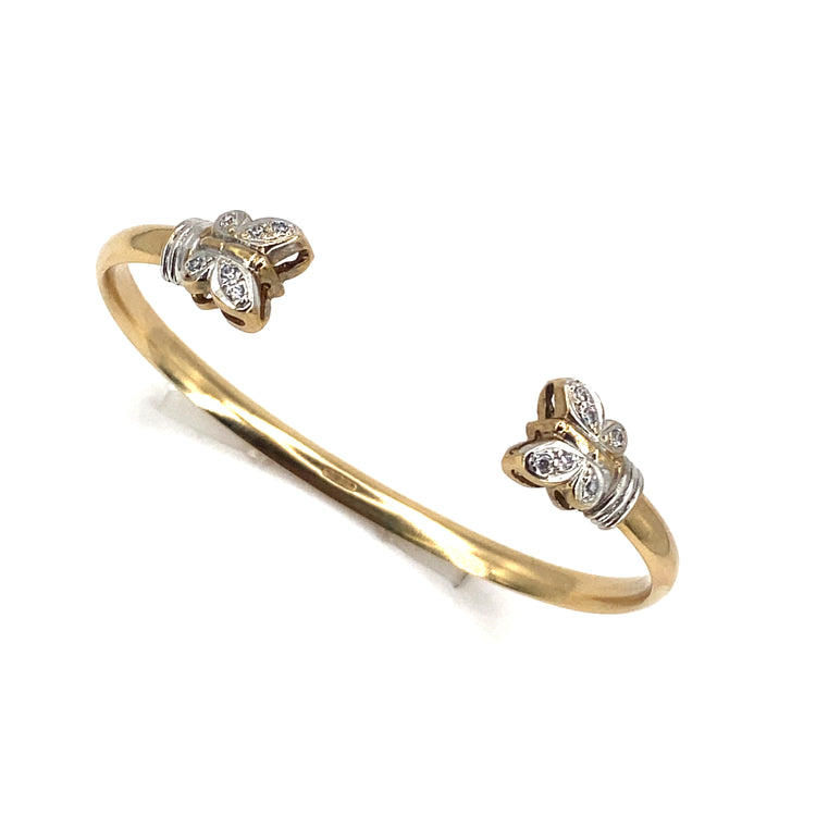 Child's  9ct Yellow Gold Solid Butterfly Bangle Cz Set