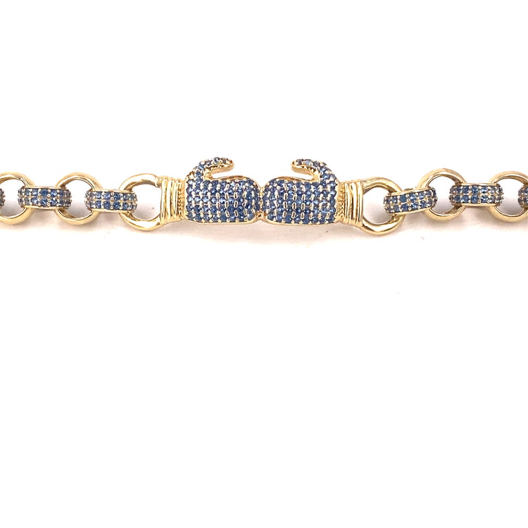 Children’s 9ct Yellow Gold Blue Cz Boxing Glove Bracelet - 16.7g 7.5”