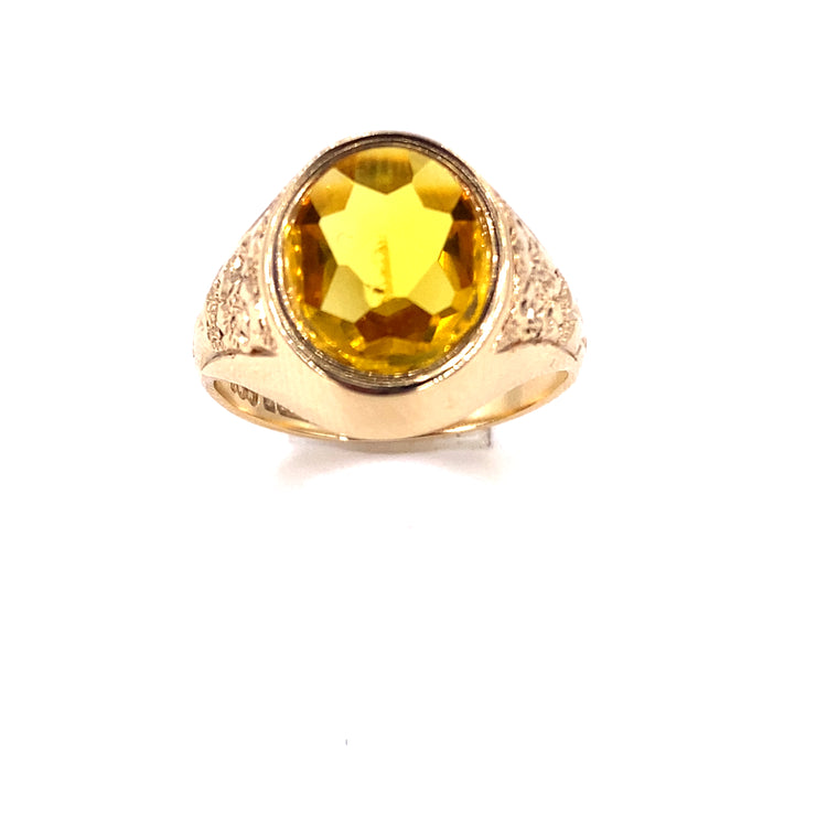 Mens 9ct Yellow Gold Citrine Signet Ring - 6.3G