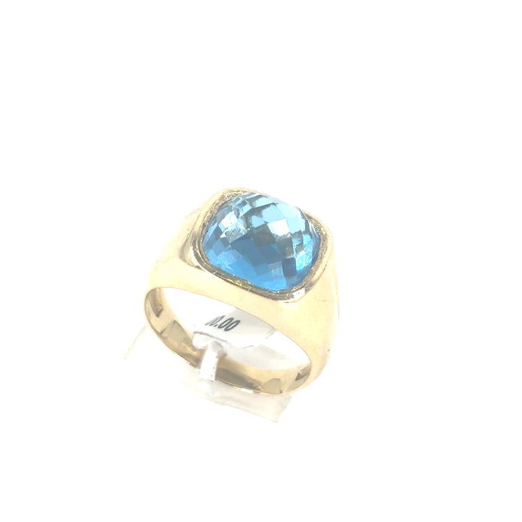 Men’s 14ct Yellow Gold Blue Stone Set Signet Ring - 6g