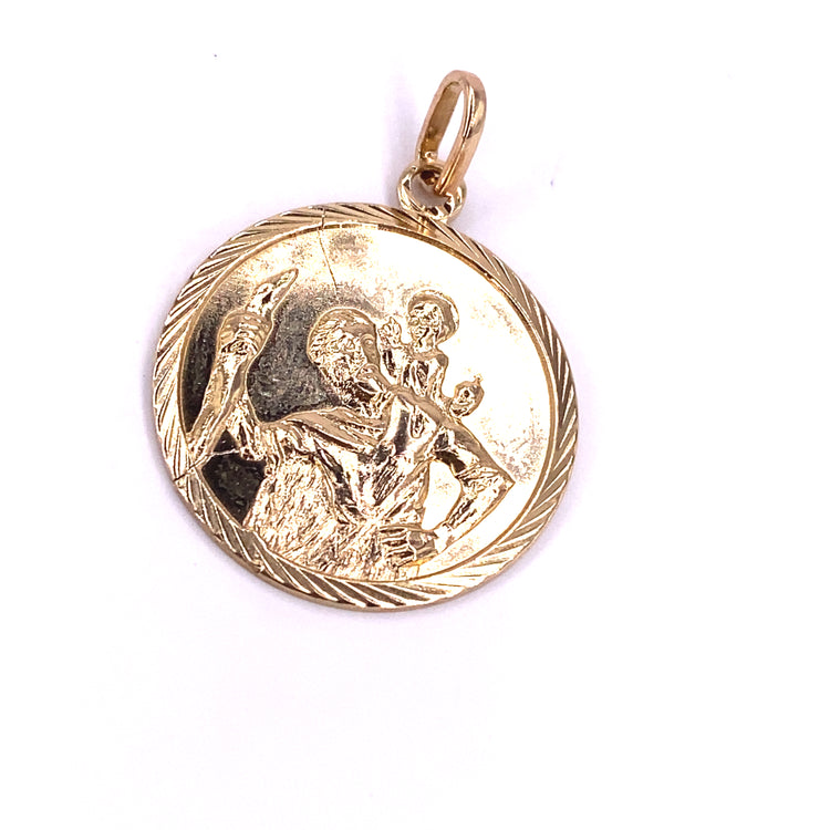 Unisex 9ct Yellow Gold St Christopher Pendant -2.9g