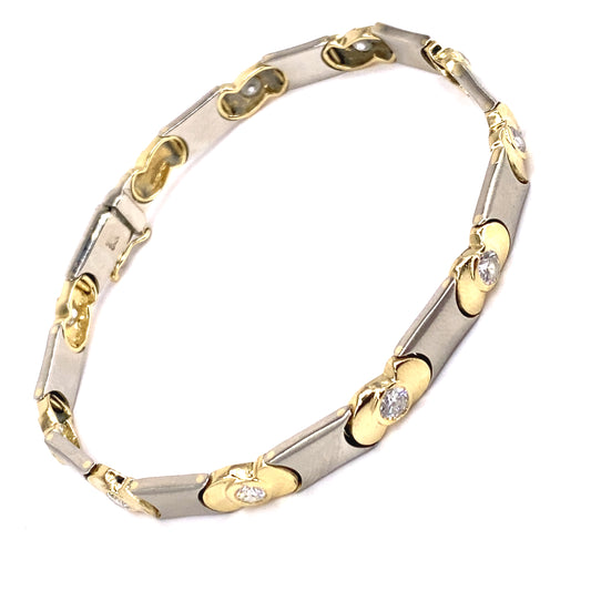 Women’s 14ct Yellow White Gold Diamond Brushed Finish Bracelet - 1.90cts 16.3g