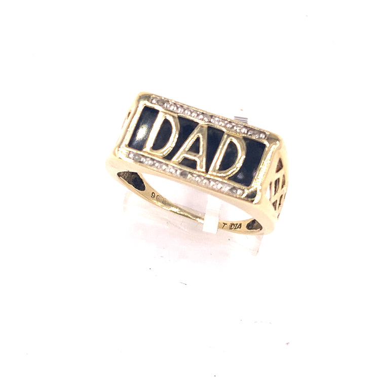 Men’s 9ct Yellow Gold Onyx Diamond DAD Ring - 3.2g Size T