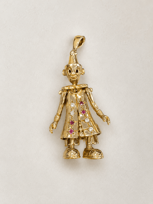 98ct Yellow Gold Articulated Clown Pendant with Red Rubies 7.6g - Hyman’s Jewellers