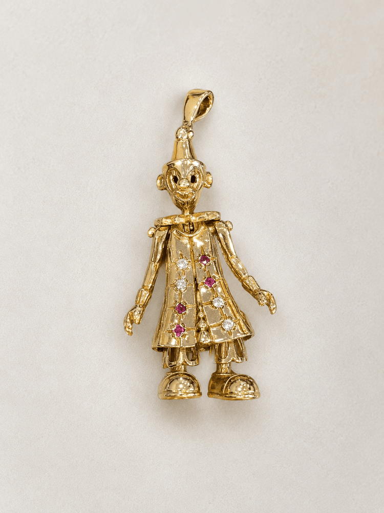 98ct Yellow Gold Articulated Clown Pendant with Red Rubies 7.6g - Hyman’s Jewellers