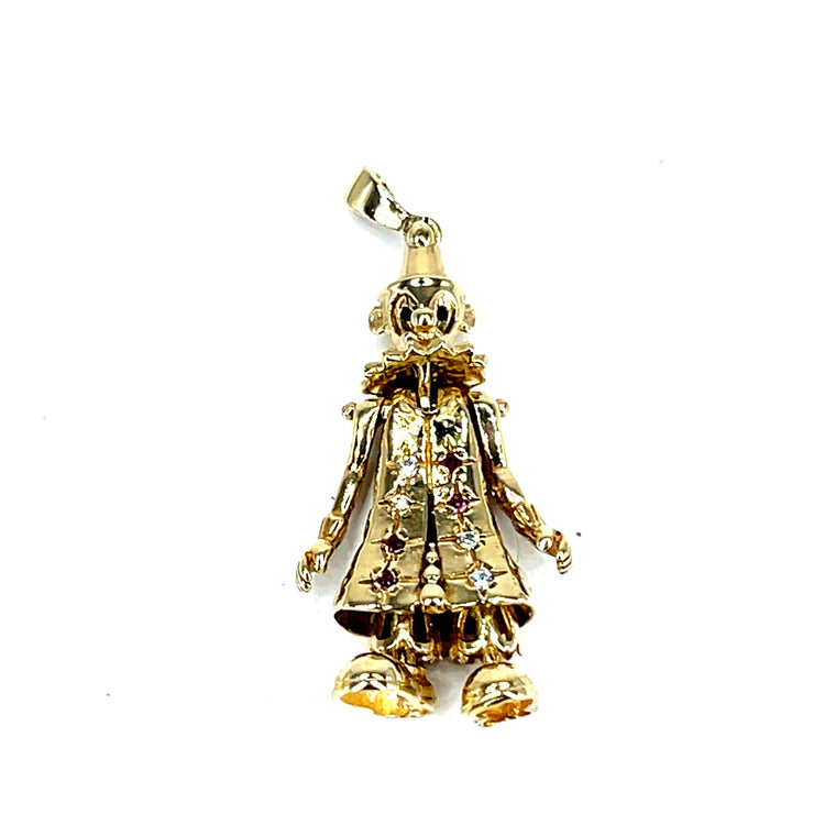 98ct Yellow Gold Articulated Clown Pendant with Red Rubies 7.6g - Hyman’s Jewellers