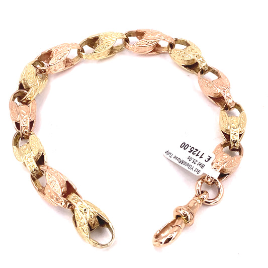 Men’s 9ct Yellow & Rose Gold Engraved Tulip Bracelet - 25g