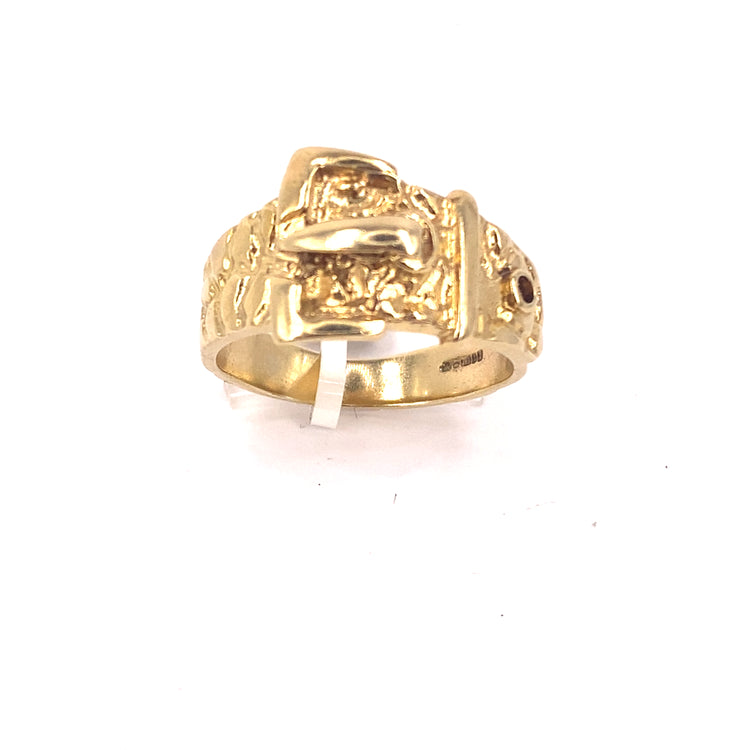 Men’s 9ct Yellow Gold Buckle Ring - 7.2g Size V