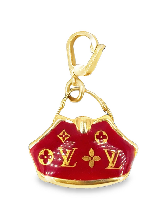 Women’s 9ct Yellow Gold Red Enamel Handbag Charm