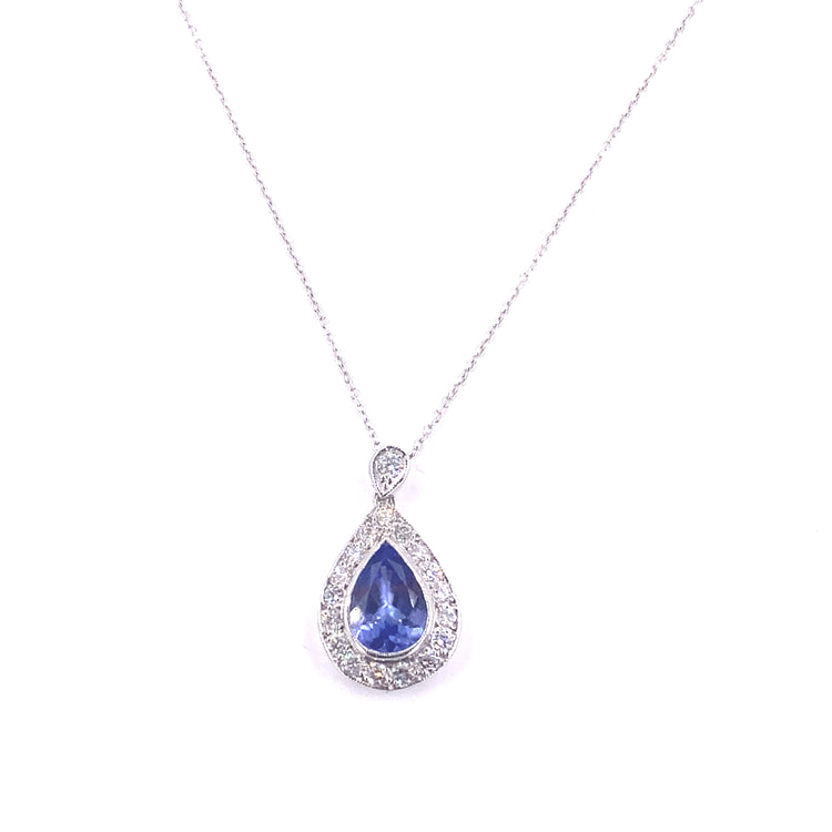 Women’s 18ct White Gold Diamond Tanzanite Pendant & Necklace - 3.8g